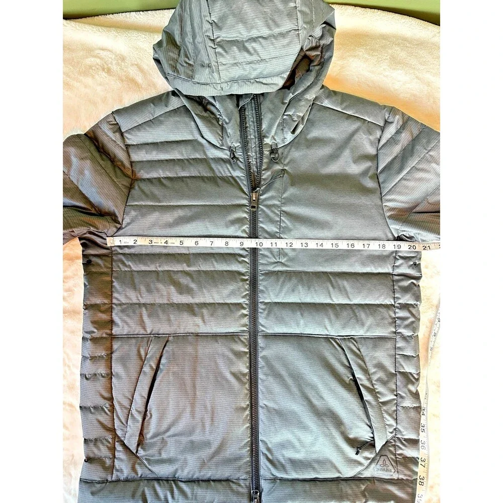 PRANA Lasser Men's Down Insulated Charcoal Hooded Puffer Jacket Sz M